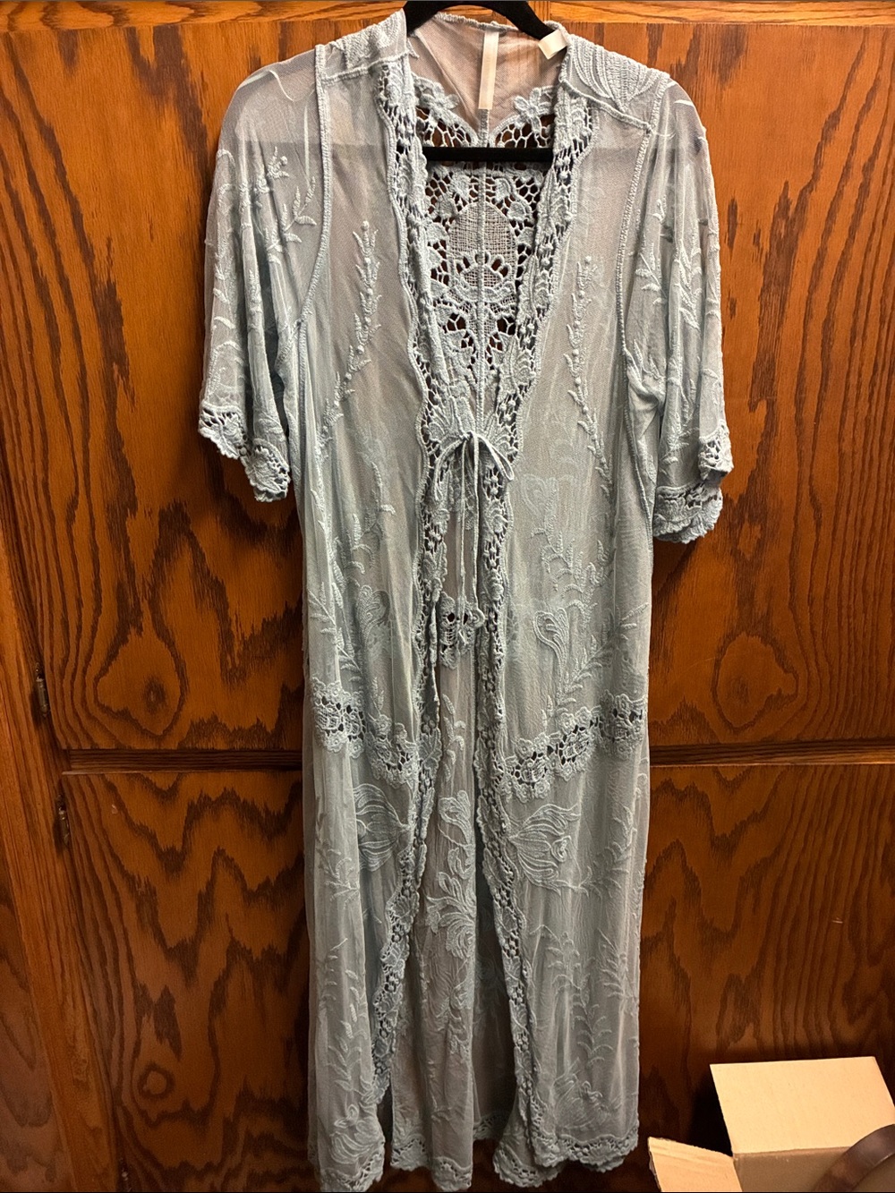 Shyanne Pale Blue Lace Crochet Trim Women's Robe
